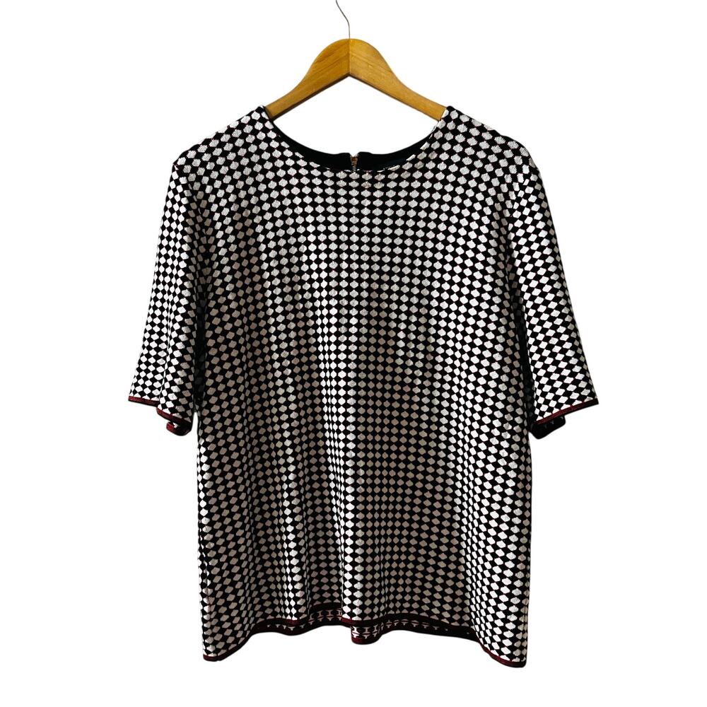 Ann Taylor Gingham Short Sleeve Knit Sweater Top Size XL Red White Black - Picture 6 of 6